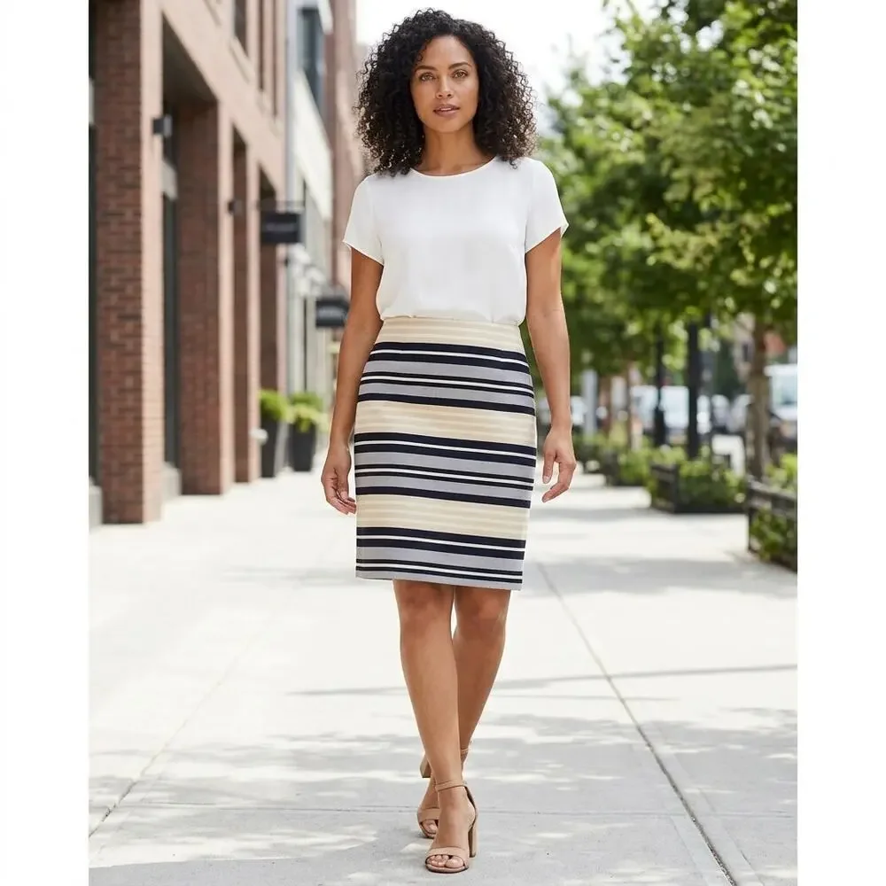 Ann Taylor Cotton Blend Multicolor Pencil Knee Length Skirt Women Size 16